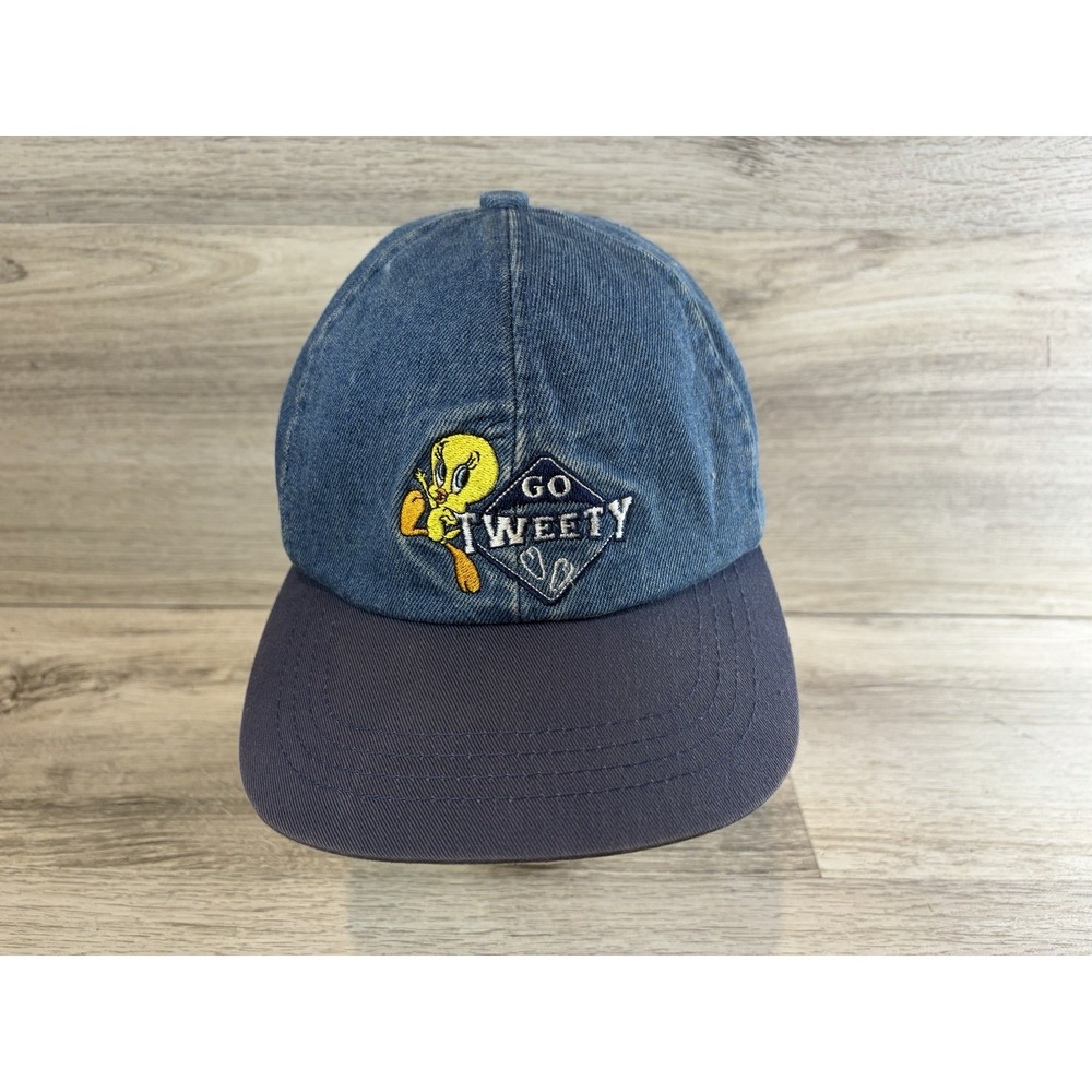Vintage Looney Tunes Go‎ Tweety Bird Strapback Hat Cap Denim Adjustable Blue